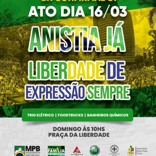16 de março – BH mobilizada para o que promete ser a maior manifestação por justiça da história. Mais de 50 mil pessoas vão pedir anistia para presos políticos do 8 de janeiro